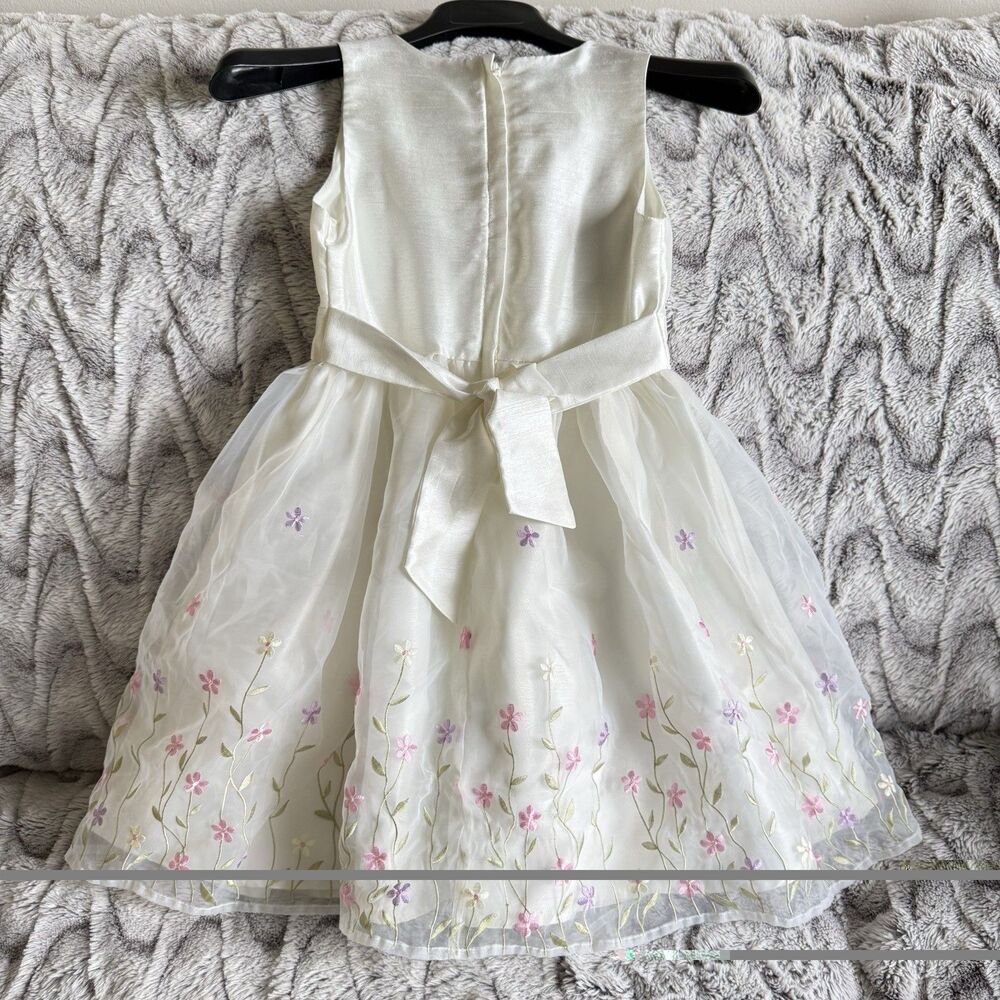 Girls Size 10 Cream Dress With Pink Purple And Yellow Flowers Spring Easter B44